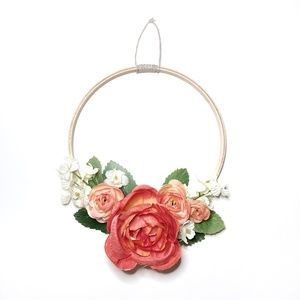 Small Pink Floral Wooden Hoop Wreath | Wall Décor